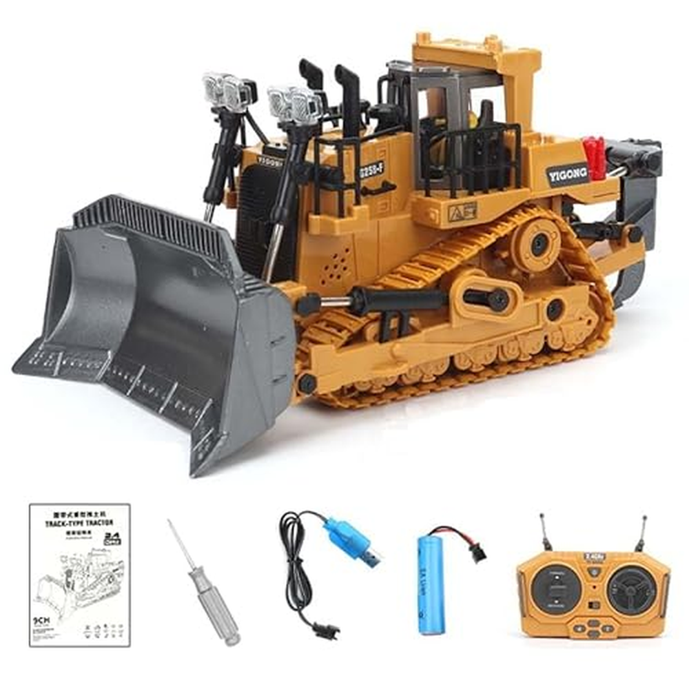 Ezweiji RC Bulldozer, 9kanálový dálkově ovládaný buldozer Stavební hračka 1 20 Plně funkční RC pásový traktor se světelnými a zv